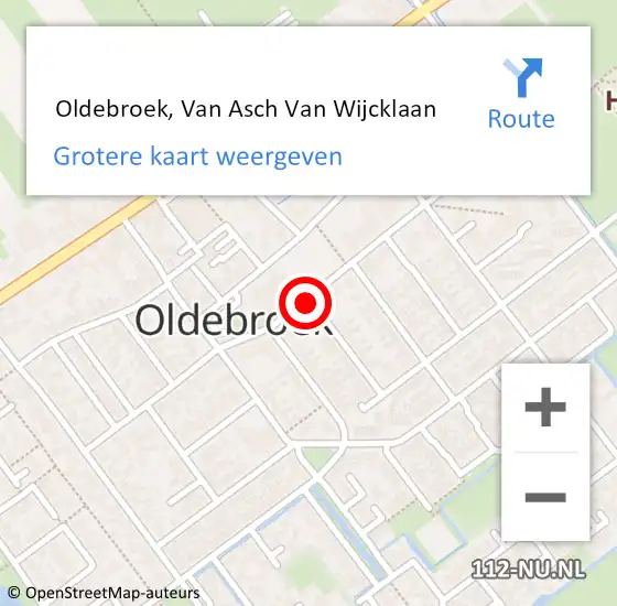 Locatie op kaart van de 112 melding:  Oldebroek, Van Asch Van Wijcklaan op 22 januari 2020 22:16