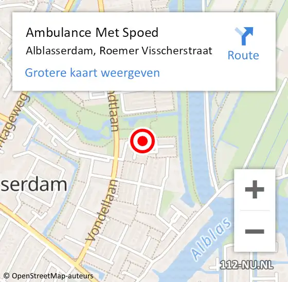 Locatie op kaart van de 112 melding: Ambulance Met Spoed Naar Alblasserdam, Roemer Visscherstraat op 23 januari 2020 00:23