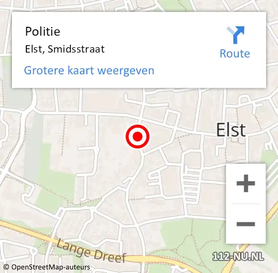 Locatie op kaart van de 112 melding: Politie Elst, Smidsstraat op 23 januari 2020 01:59