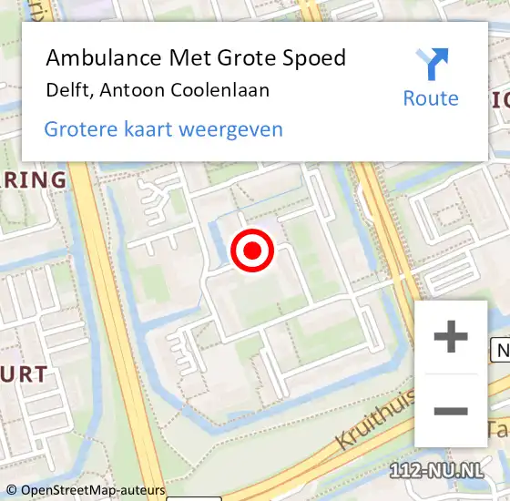 Locatie op kaart van de 112 melding: Ambulance Met Grote Spoed Naar Delft, Antoon Coolenlaan op 23 januari 2020 08:13