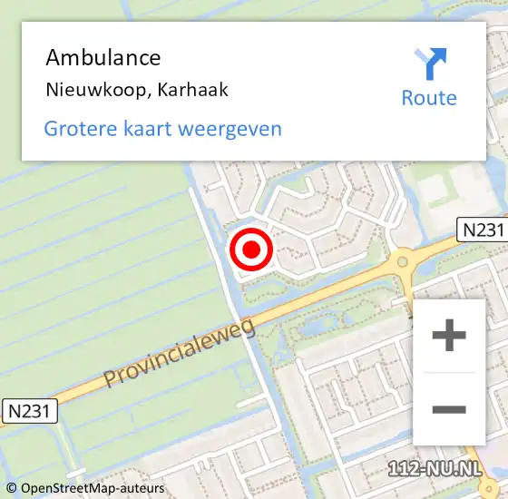 Locatie op kaart van de 112 melding: Ambulance Nieuwkoop, Karhaak op 26 april 2014 10:36