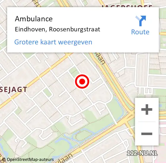 Locatie op kaart van de 112 melding: Ambulance Eindhoven, Roosenburgstraat op 23 januari 2020 09:02