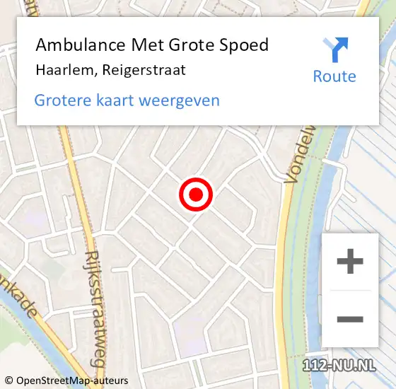 Locatie op kaart van de 112 melding: Ambulance Met Grote Spoed Naar Haarlem, Reigerstraat op 23 januari 2020 09:52