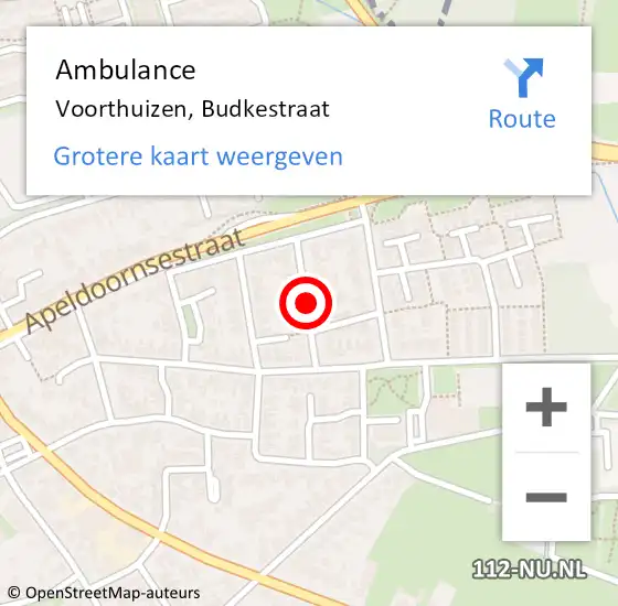 Locatie op kaart van de 112 melding: Ambulance Voorthuizen, Budkestraat op 23 januari 2020 10:15