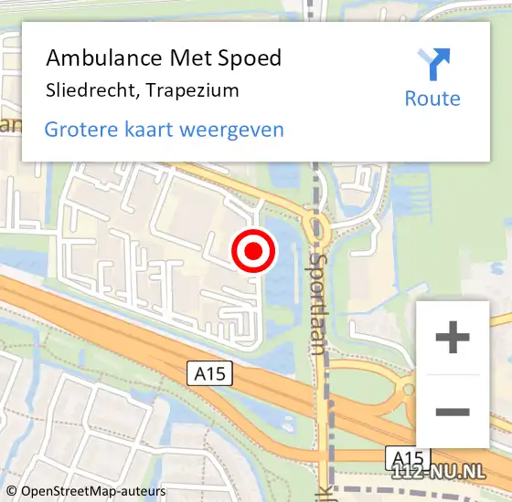 Locatie op kaart van de 112 melding: Ambulance Met Spoed Naar Sliedrecht, Trapezium op 23 januari 2020 10:59