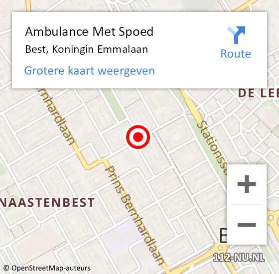 Locatie op kaart van de 112 melding: Ambulance Met Spoed Naar Best, Koningin Emmalaan op 23 januari 2020 11:52