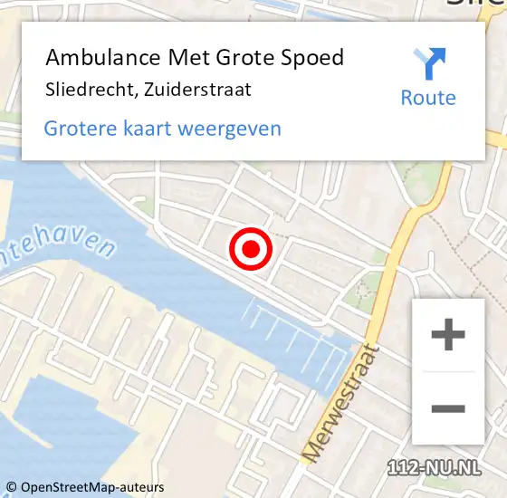 Locatie op kaart van de 112 melding: Ambulance Met Grote Spoed Naar Sliedrecht, Zuiderstraat op 23 januari 2020 13:56