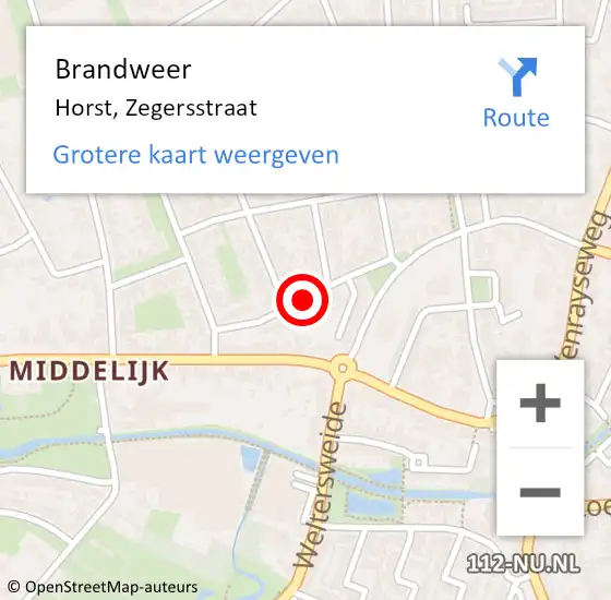 Locatie op kaart van de 112 melding: Brandweer Horst, Zegersstraat op 23 januari 2020 14:25