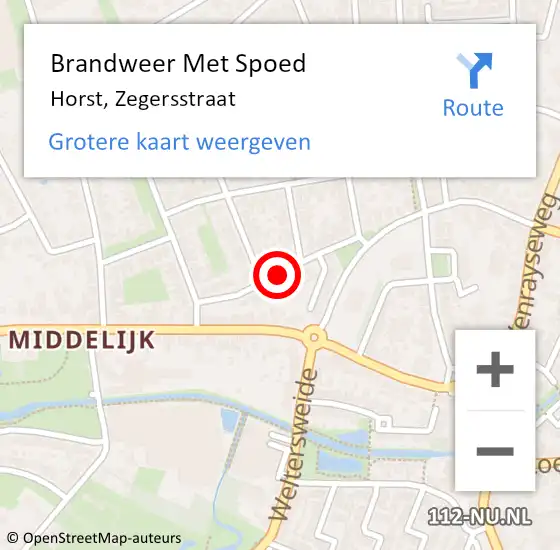 Locatie op kaart van de 112 melding: Brandweer Met Spoed Naar Horst, Zegersstraat op 23 januari 2020 14:30