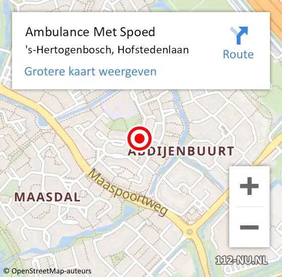 Locatie op kaart van de 112 melding: Ambulance Met Spoed Naar 's-Hertogenbosch, Hofstedenlaan op 23 januari 2020 16:07