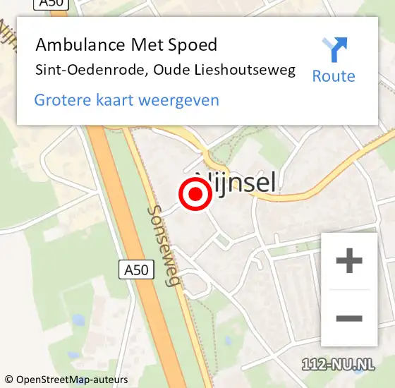 Locatie op kaart van de 112 melding: Ambulance Met Spoed Naar Sint-Oedenrode, Oude Lieshoutseweg op 23 januari 2020 18:42