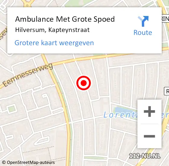 Locatie op kaart van de 112 melding: Ambulance Met Grote Spoed Naar Hilversum, Kapteynstraat op 23 januari 2020 20:28