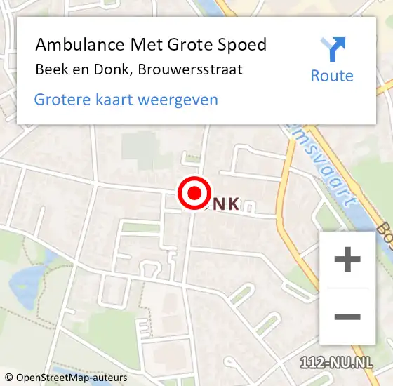 Locatie op kaart van de 112 melding: Ambulance Met Grote Spoed Naar Beek en Donk, Brouwersstraat op 23 januari 2020 22:57