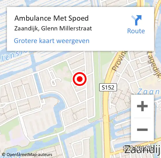 Locatie op kaart van de 112 melding: Ambulance Met Spoed Naar Zaandijk, Glenn Millerstraat op 24 januari 2020 00:40