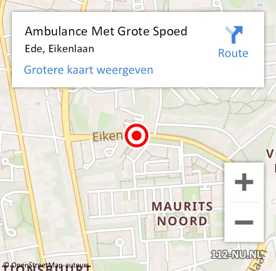 Locatie op kaart van de 112 melding: Ambulance Met Grote Spoed Naar Ede, Eikenlaan op 24 januari 2020 10:42