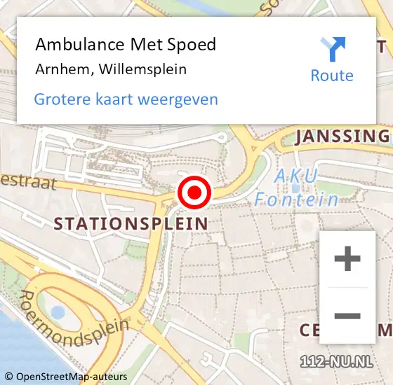 Locatie op kaart van de 112 melding: Ambulance Met Spoed Naar Arnhem, Willemsplein op 24 januari 2020 14:03