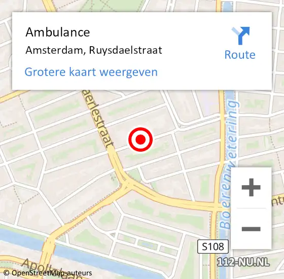 Locatie op kaart van de 112 melding: Ambulance Amsterdam, Ruysdaelstraat op 24 januari 2020 15:47