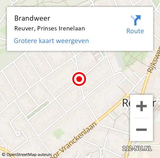 Locatie op kaart van de 112 melding: Brandweer Reuver, Prinses Irenelaan op 24 januari 2020 15:57