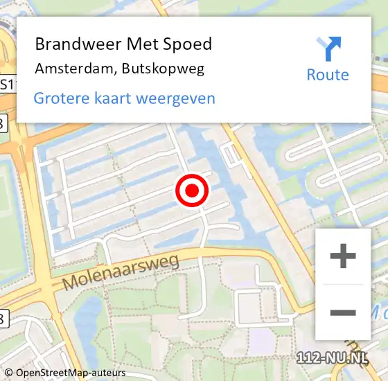 Locatie op kaart van de 112 melding: Brandweer Met Spoed Naar Amsterdam, Butskopweg op 24 januari 2020 16:57