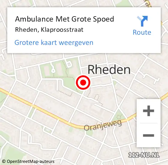 Locatie op kaart van de 112 melding: Ambulance Met Grote Spoed Naar Rheden, Klaproosstraat op 24 januari 2020 18:13