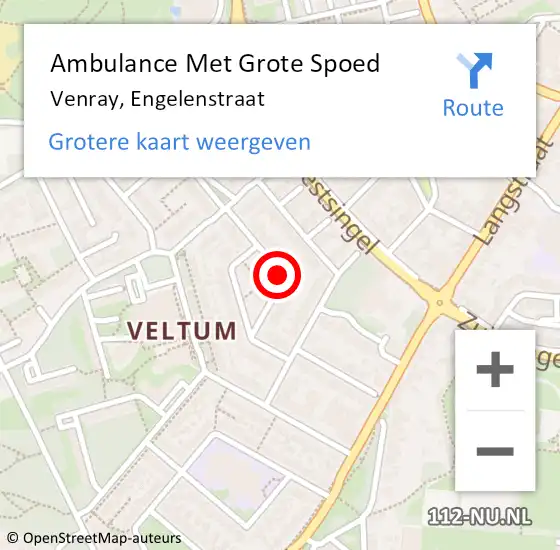 Locatie op kaart van de 112 melding: Ambulance Met Grote Spoed Naar Venray, Engelenstraat op 24 januari 2020 18:22