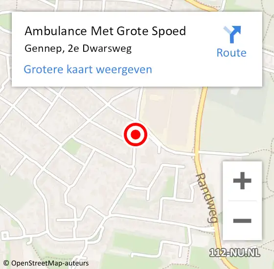 Locatie op kaart van de 112 melding: Ambulance Met Grote Spoed Naar Gennep, 2e Dwarsweg op 24 januari 2020 23:19