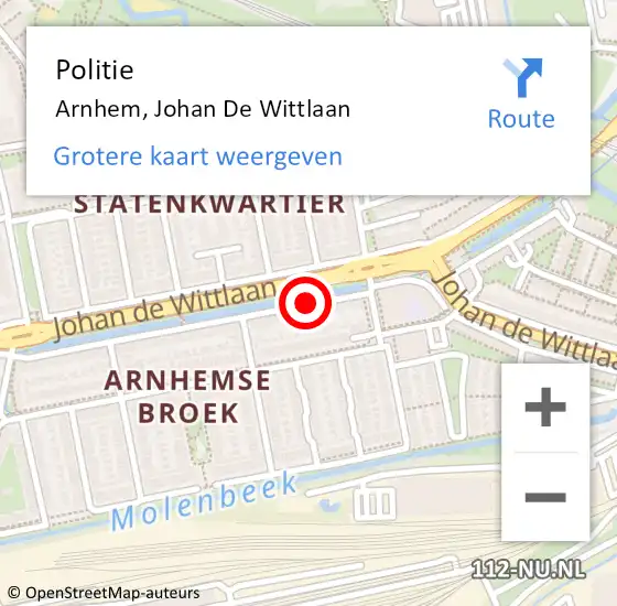 Locatie op kaart van de 112 melding: Politie Arnhem, Johan De Wittlaan op 25 januari 2020 00:53