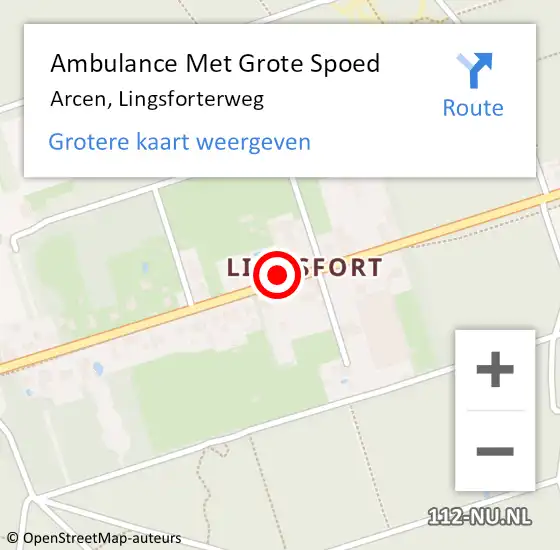 Locatie op kaart van de 112 melding: Ambulance Met Grote Spoed Naar Arcen, Lingsforterweg op 25 januari 2020 01:10