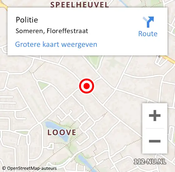 Locatie op kaart van de 112 melding: Politie Someren, Floreffestraat op 25 januari 2020 03:42