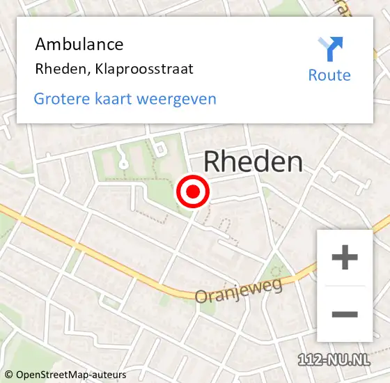 Locatie op kaart van de 112 melding: Ambulance Rheden, Klaproosstraat op 25 januari 2020 09:44