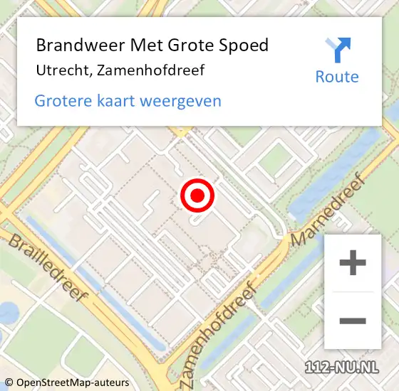 Locatie op kaart van de 112 melding: Brandweer Met Grote Spoed Naar Utrecht, Zamenhofdreef op 25 januari 2020 10:54