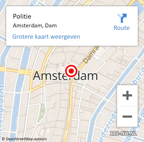 Locatie op kaart van de 112 melding: Politie Amsterdam, Dam op 25 januari 2020 11:16