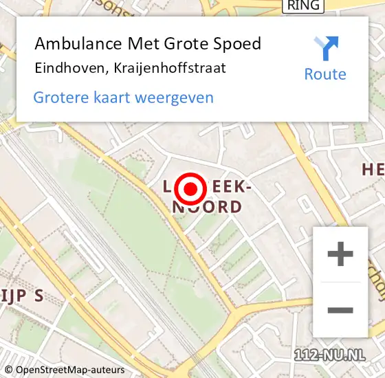 Locatie op kaart van de 112 melding: Ambulance Met Grote Spoed Naar Eindhoven, Kraijenhoffstraat op 25 januari 2020 16:21