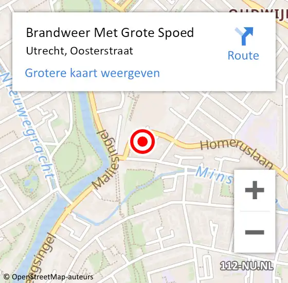 Locatie op kaart van de 112 melding: Brandweer Met Grote Spoed Naar Utrecht, Oosterstraat op 25 januari 2020 18:18