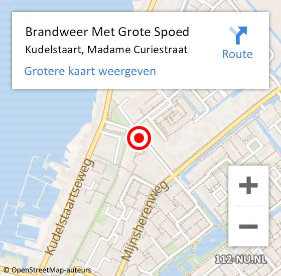 Locatie op kaart van de 112 melding: Brandweer Met Grote Spoed Naar Kudelstaart, Madame Curiestraat op 25 januari 2020 18:53