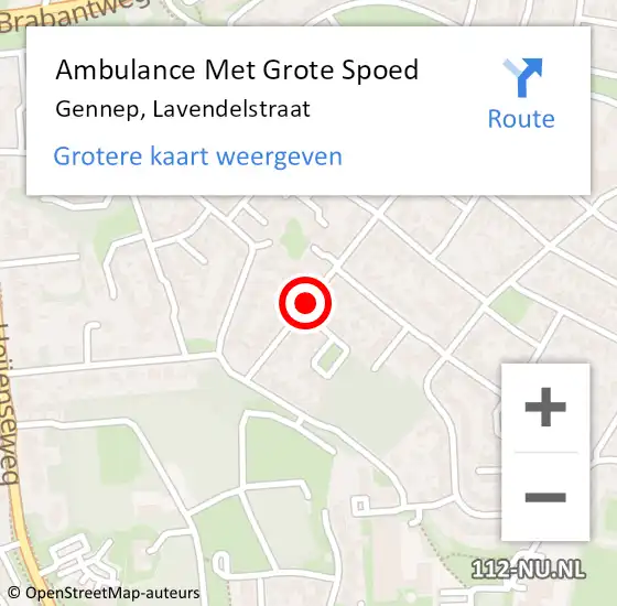 Locatie op kaart van de 112 melding: Ambulance Met Grote Spoed Naar Gennep, Lavendelstraat op 25 januari 2020 19:35