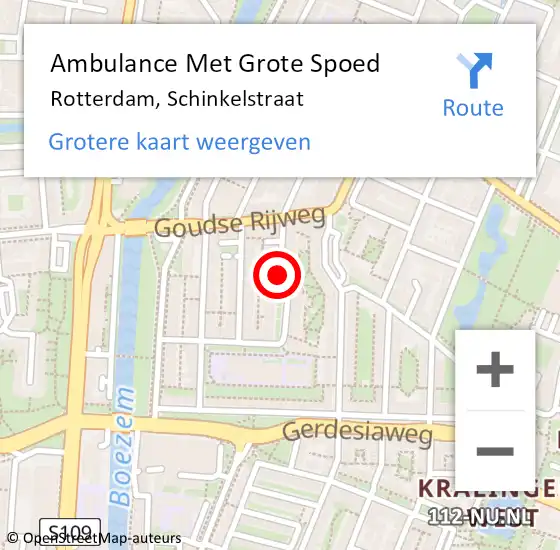 Locatie op kaart van de 112 melding: Ambulance Met Grote Spoed Naar Rotterdam, Schinkelstraat op 25 januari 2020 21:30