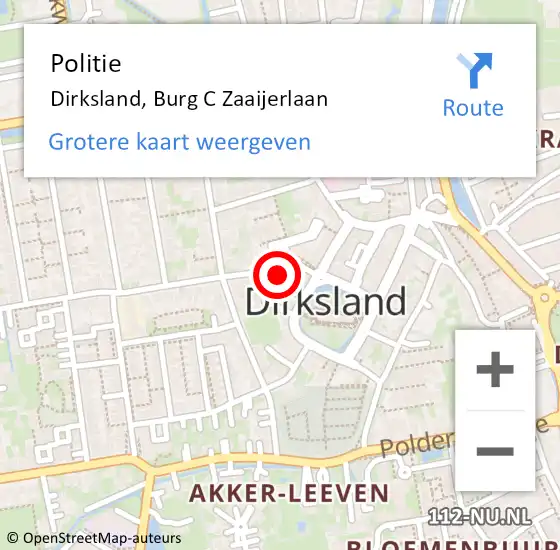 Locatie op kaart van de 112 melding: Politie Dirksland, Burg C Zaaijerlaan op 30 september 2013 08:23