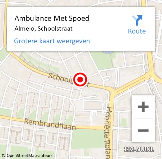 Locatie op kaart van de 112 melding: Ambulance Met Spoed Naar Almelo, Schoolstraat op 25 januari 2020 22:03