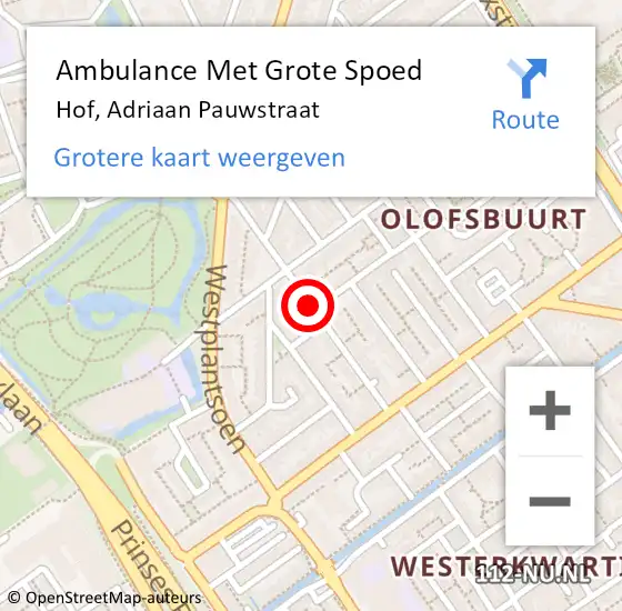 Locatie op kaart van de 112 melding: Ambulance Met Grote Spoed Naar Hof, Adriaan Pauwstraat op 26 april 2014 15:39