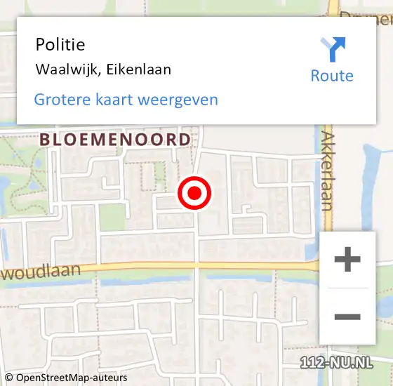 Locatie op kaart van de 112 melding: Politie Waalwijk, Eikenlaan op 26 januari 2020 12:38