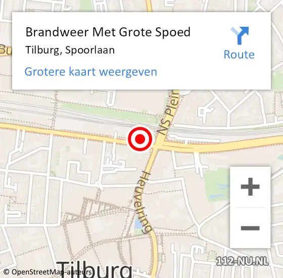 Locatie op kaart van de 112 melding: Brandweer Met Grote Spoed Naar Tilburg, Spoorlaan op 26 januari 2020 13:05