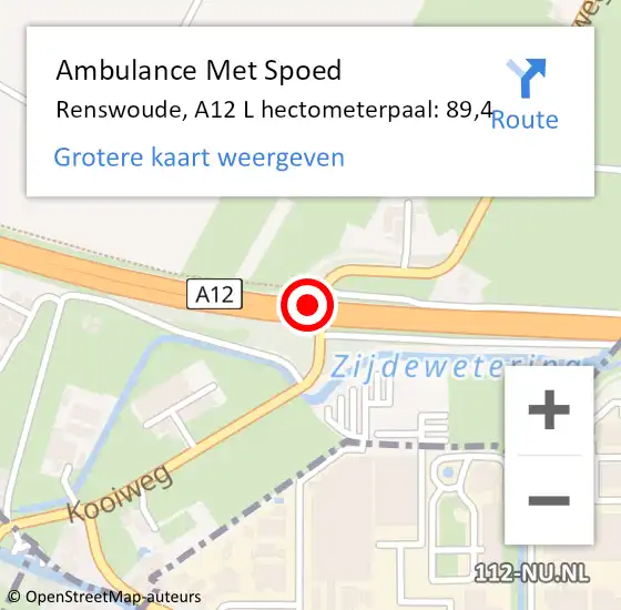 Locatie op kaart van de 112 melding: Ambulance Met Spoed Naar Renswoude, A12 L hectometerpaal: 89,4 op 26 april 2014 16:07