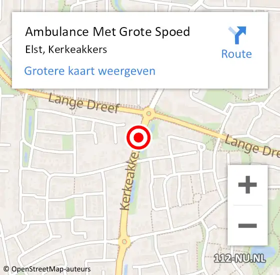 Locatie op kaart van de 112 melding: Ambulance Met Grote Spoed Naar Elst, Kerkeakkers op 26 januari 2020 14:55