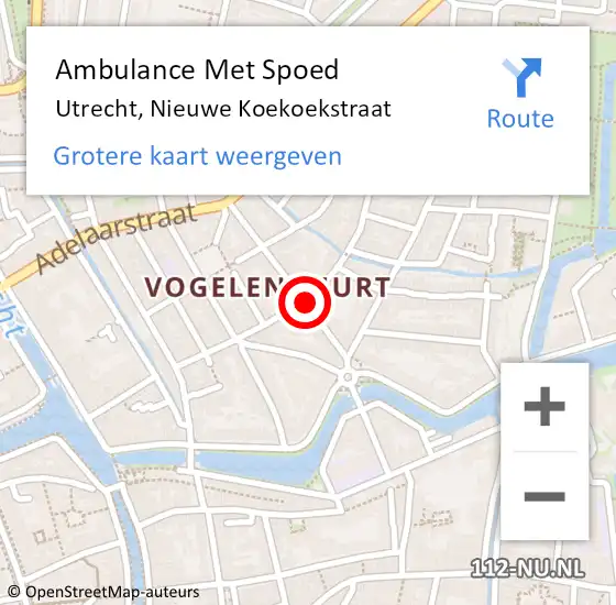 Locatie op kaart van de 112 melding: Ambulance Met Spoed Naar Utrecht, Nieuwe Koekoekstraat op 26 januari 2020 16:18