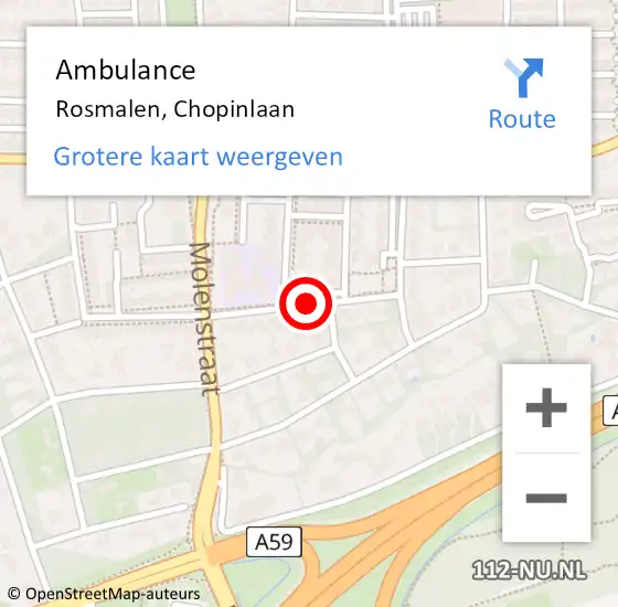 Locatie op kaart van de 112 melding: Ambulance Rosmalen, Chopinlaan op 26 januari 2020 17:47