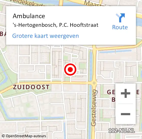 Locatie op kaart van de 112 melding: Ambulance 's-Hertogenbosch, P.C. Hooftstraat op 26 januari 2020 19:22