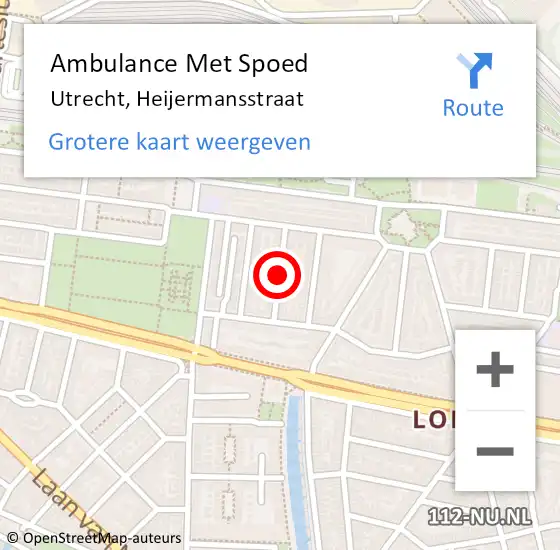 Locatie op kaart van de 112 melding: Ambulance Met Spoed Naar Utrecht, Heijermansstraat op 26 januari 2020 20:08