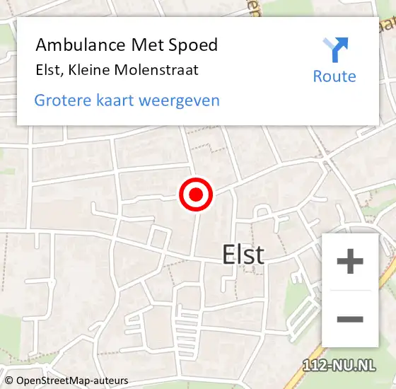Locatie op kaart van de 112 melding: Ambulance Met Spoed Naar Elst, Kleine Molenstraat op 26 januari 2020 22:07
