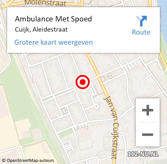 Locatie op kaart van de 112 melding: Ambulance Met Spoed Naar Cuijk, Aleidestraat op 26 januari 2020 22:35